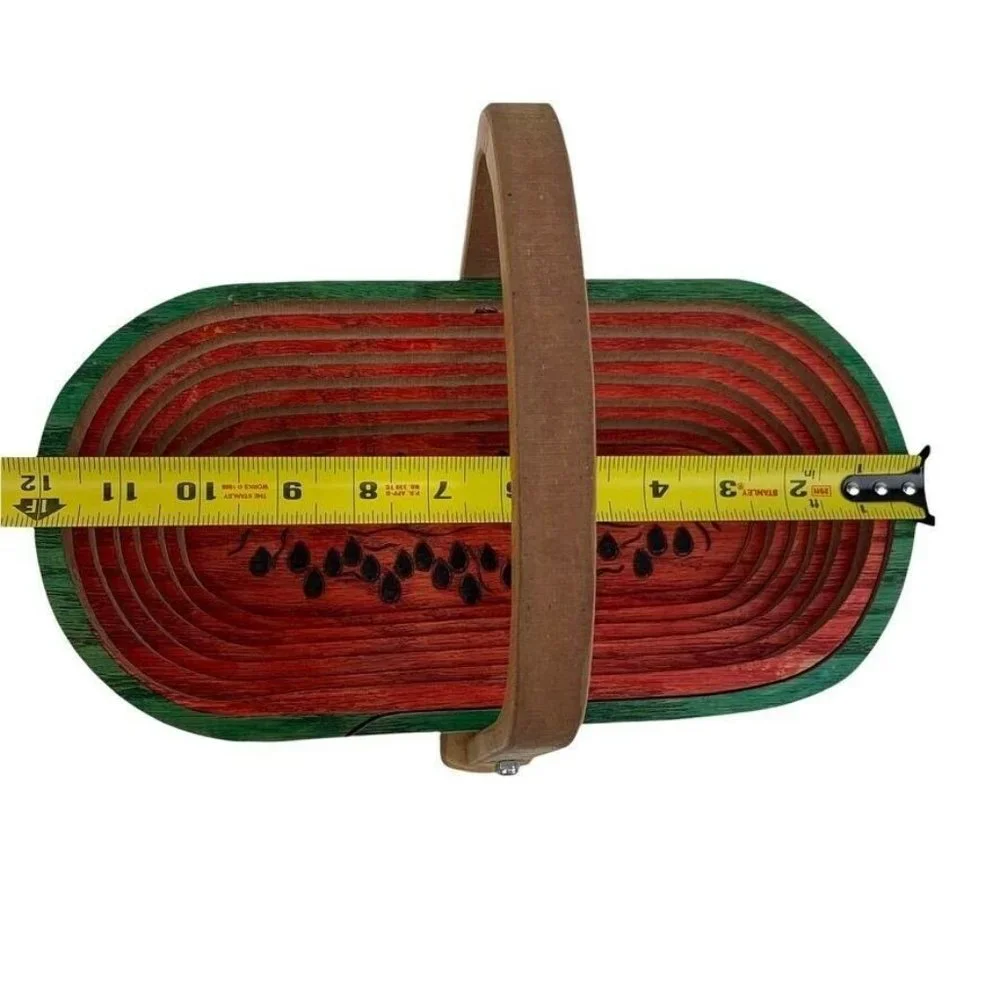 Pop Up Watermelon Basket w/ Handle Collapsible Wooden Handmade Summer Signed GPA